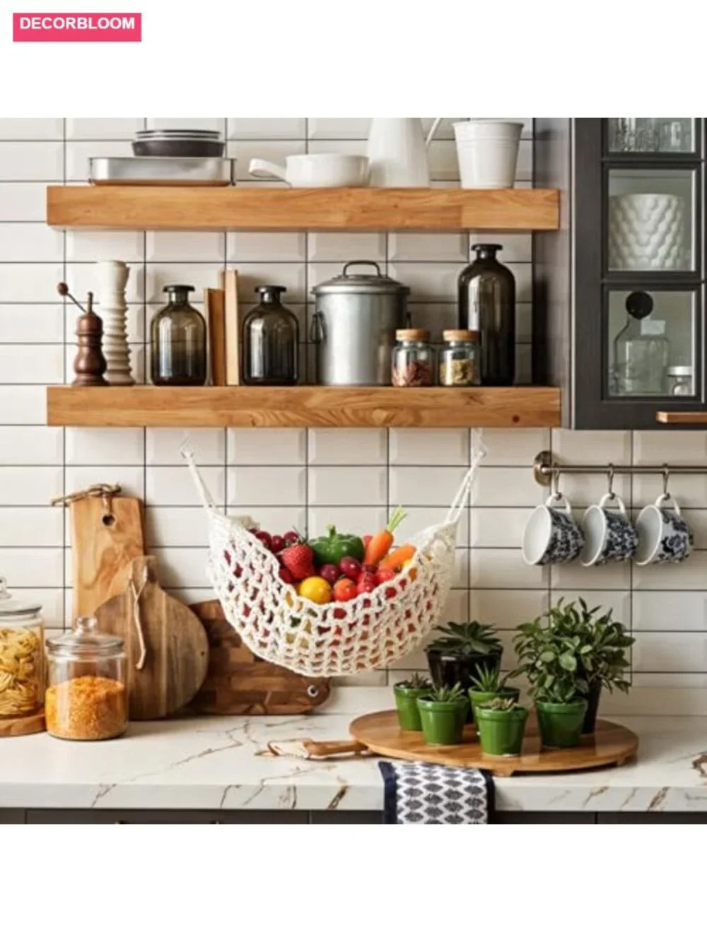 Large Macrame Fruit Hammock Hanging Basket 4 Pack Kitchen Food Storage